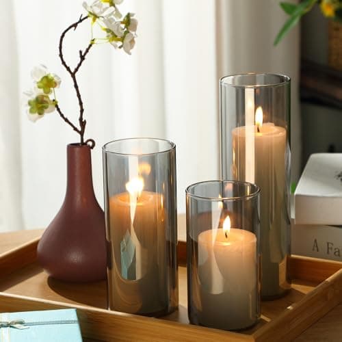 Shihanee 36 Piece Tall Cylinder Candle Sets with Glass Vases, Smoke Gray & White