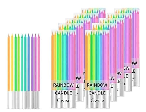 100-Count Rainbow Birthday Candles – PastelPastels, Elegant Silver Base – Perfect for Cakes, Weddings