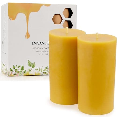 White Ivory Beeswax Pillar Candles, 6" Set of 2, Unscented, Smokeless, Dripless