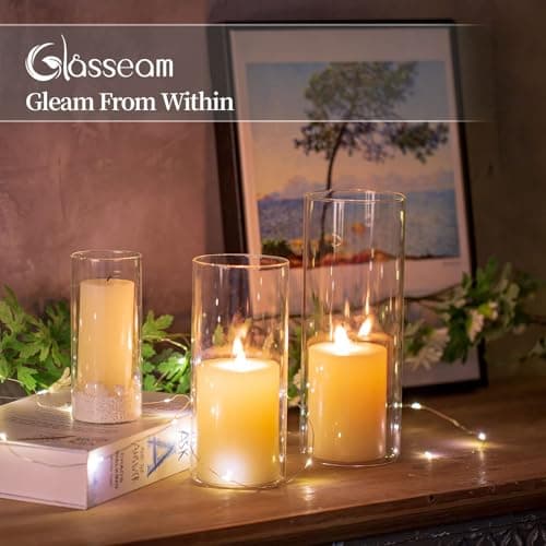 Glasseam Clear Glass Cylinder Vases for Home Decor, 6"+7.8"+10" Centerpieces