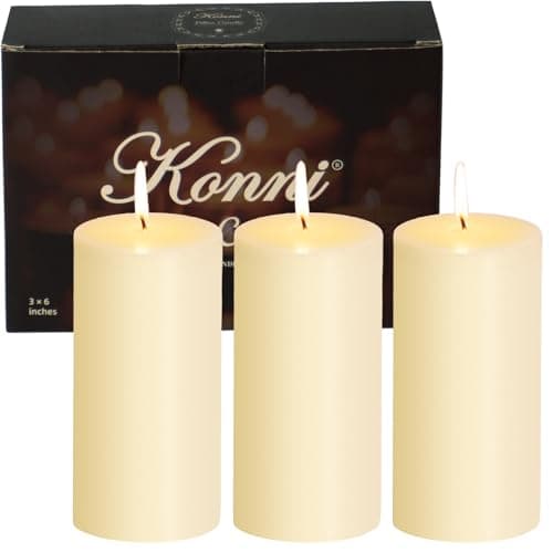 KONNI Ivory Pillar Candles Set of 3, 30-Hour Long-Burning Smokeless&Dripless
