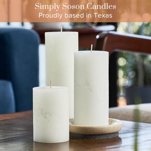 Simply Soson Unscented White Pillar Candles, Set of 3, Rustic Texture, Dripless, Ideal for Weddings, Parties, Home Decor