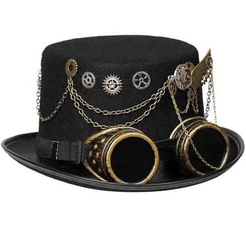 BPURB Unisex Steampunk Top Hat with Goggles Gothic Victorian Style