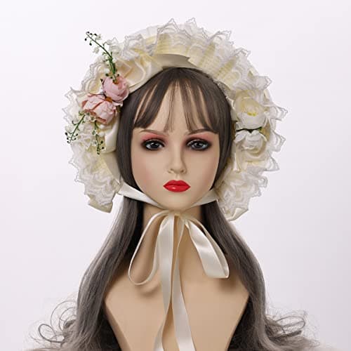 COSDREAMER Lace Flowers Victorian Bonnets for Girls & Women