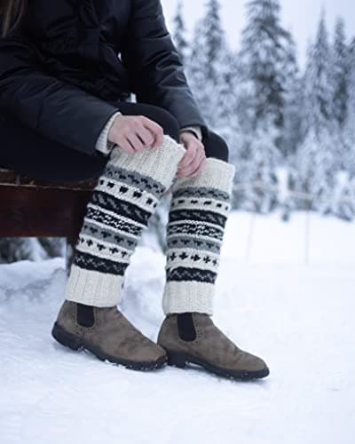 Hand-Knit Tibetan Wool Leg Warmers with Fleece Lining