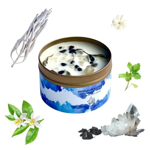 White Sage & Citrus Smudge Candle (9 oz, Natural Soy Wax)