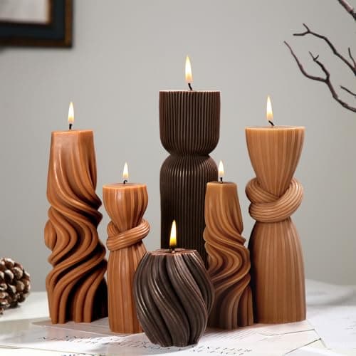 Modern Aesthetic Ribbed Soy Wax Pillar Candles Set (Green, 2.36-6.89 Inch)