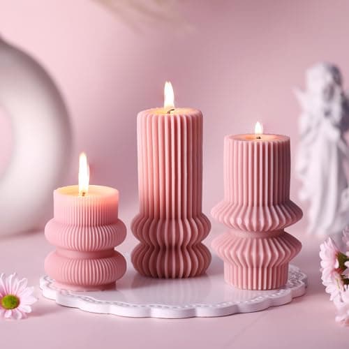 MTLEE Ribbed Pillar Candles for Modern Home Decor