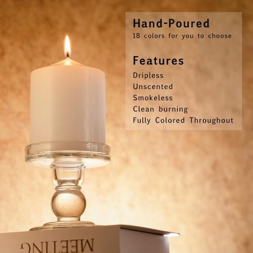MOZEAL 3" Unscented White Pillar Candles, Set of 3, Smokeless, 60hr Burn Time