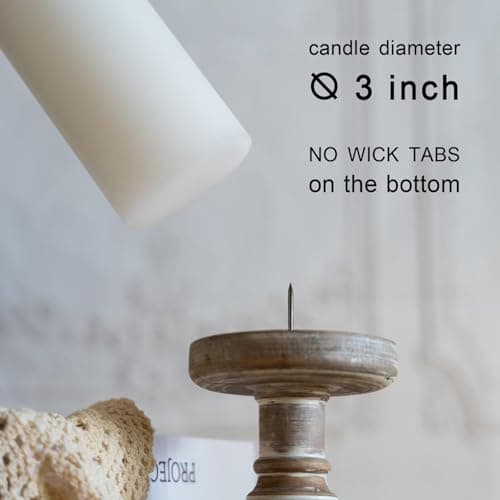 MOZEAL 3" Unscented White Pillar Candles, Set of 3, Smokeless, 60hr Burn Time