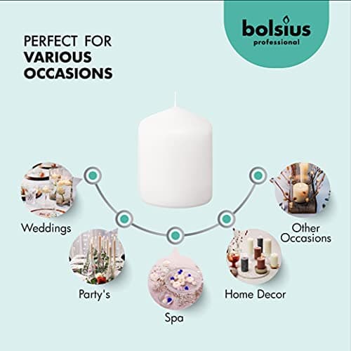 BOLSIUS 12 White Pillar Candles - 17 Hours Burn Time - Premium European Quality - Wedding, Party & More