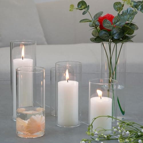 Wedding Pillar Candles and Glass Cylinder Vases Set