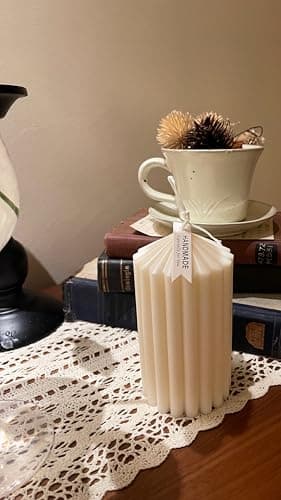 Roman Column Ribbed Pillar Candle Set, Scented Soy Wax, Hand-Poured