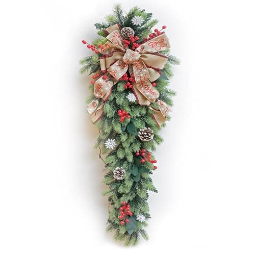 36 Inch Natural Pine Teardrop Swag Wreath for Holiday Décor