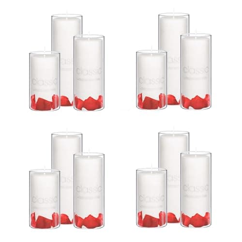Bulk White Pillar Candles with Glass for Weddings - Set of 24