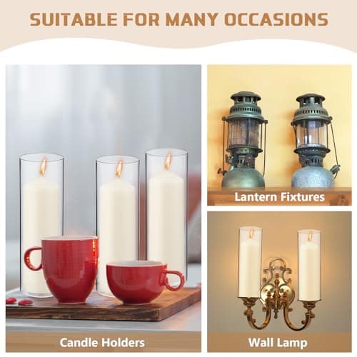 Yaomiao 6 Set Clear Glass Hurricane Candle Holders with Unscented Pillars (2.5 x 8 Inch)