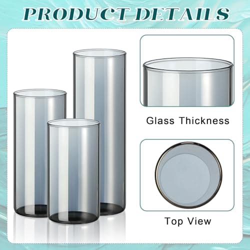 Shihanee 36 Piece Tall Cylinder Candle Sets with Glass Vases, Smoke Gray & White