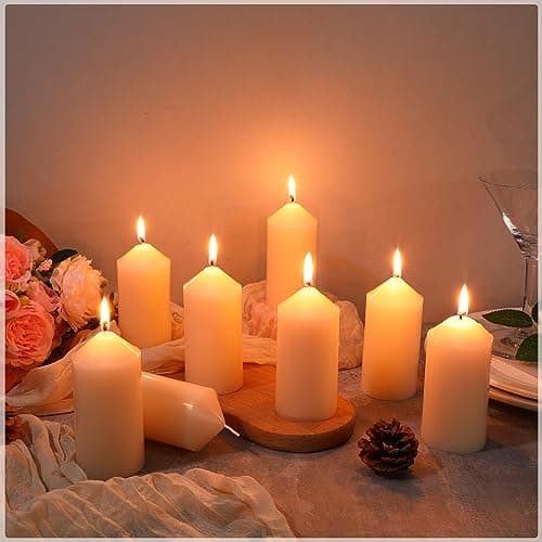 40 Pack of Ivory Pillar Dinner Candles - Unscented, Dripless, Clean Burning - 2x4 Inch