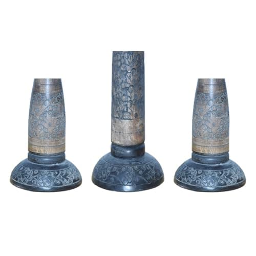 Handmade Mango Wood Eco-Friendly Traditional Black Wash Candle Holders (12", 15", 12")