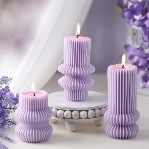 MTLEE Ribbed Pillar Candles for Modern Home Decor