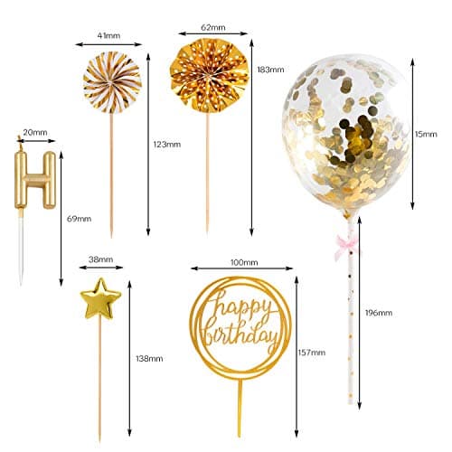 BEAN LIEVE Gold Birthday Candles Confetti Balloon Stars & Cupcake Toppers 12PCS Celebration Decor