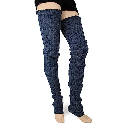Super Long Women's Cable-Knit Leg Warmers (Denim)