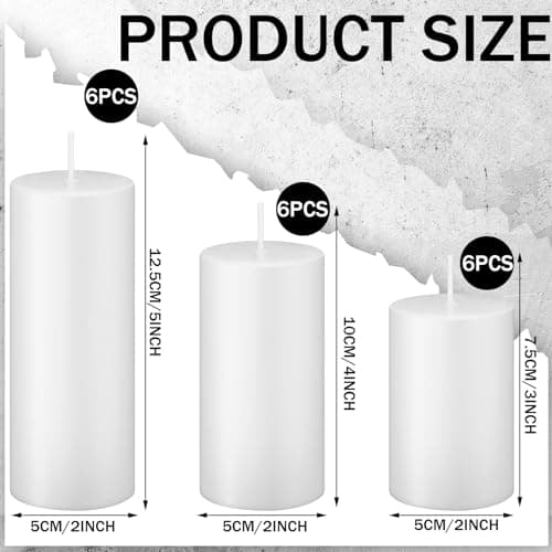 18 PCS White Pillar Candles MTLEE Bulk for Weddings & Home Decor