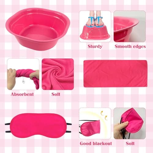 Kids Spa Party Kit for Girls: Foot Tub, Hand Towels, Eye Masks - Set of 36 (Rose)