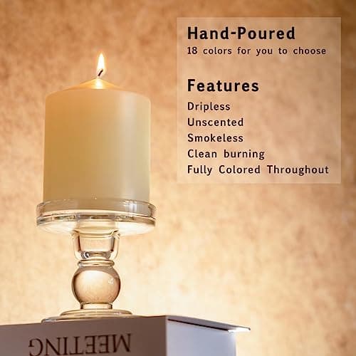 Ivory Pillar Candles Set of 3 - Unscented, Dripless, Smokeless, Clean Burning, 60 Hour Burn Time for Weddings, Dinners, Christmas, Home Decor