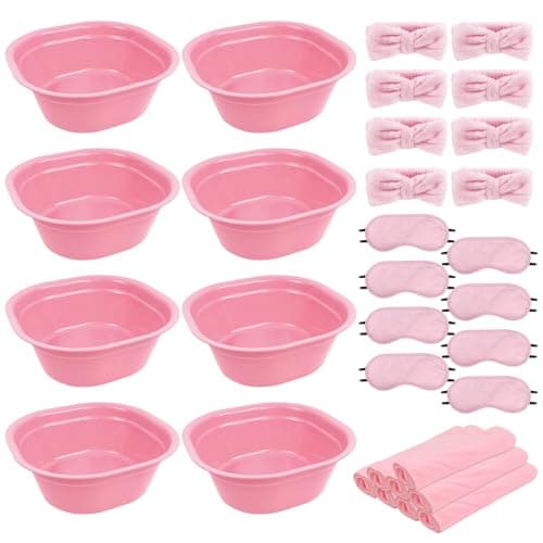 Light Pink 8-Tub Foot Spa Kit for Kids with Towels & Hairbands
