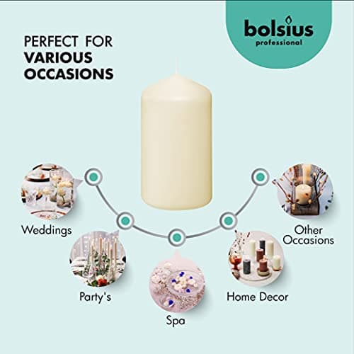 BOLSIUS 12 Unscented Ivory Pillar Candles - 43-Hour Dripless, Clean Burning for Weddings, Parties, and Special Occasions