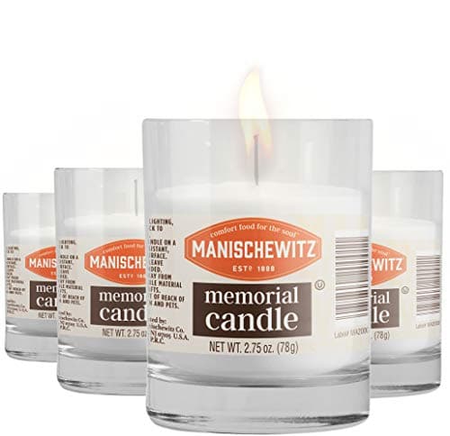 Manischewitz 24 Hour Candles, 1 Day Glass Yahrzeit Memorial Candles (4 Pack) | Good for Yizkor and Yom Kippur Holidays, Ner Neshama in Glass Tumbler