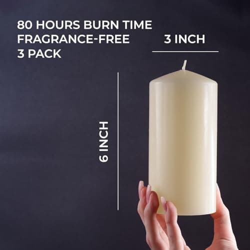 CANDWAX 3-Piece Ivory Large Pillar Candle Set - Long Burning Cylinder Candles