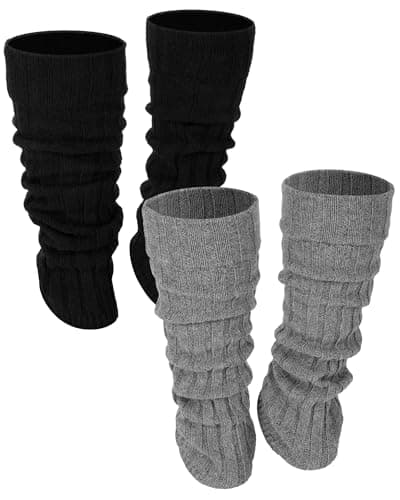 Women's Wool Leg Warmers: 2 Pairs in Black and Grey