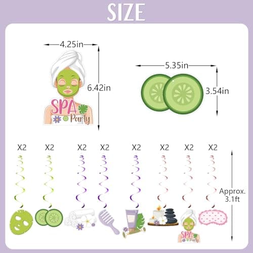 Spa-Themed Hanging Swirls for Girls' Birthday Decorations 16Pcs