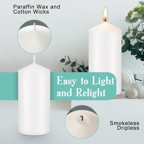20-Pack White Pillar Candles 50 Hour Burn Time for Weddings and Parties