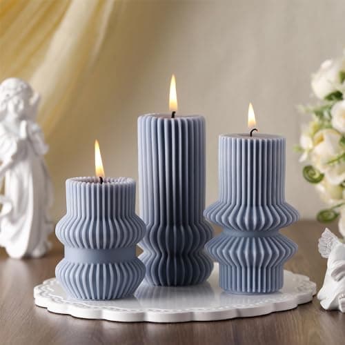 MTLEE Ribbed Pillar Candles for Modern Home Decor