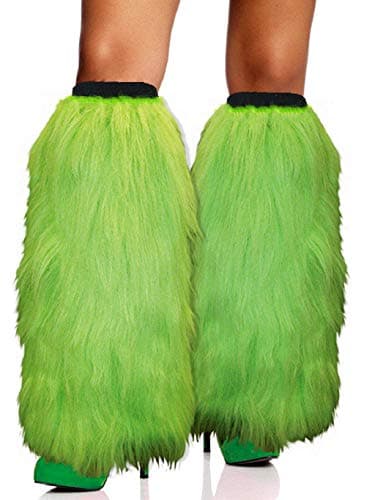Dionysia Fuzzy Faux Fur Leg Warmers, Long Boots Cuff Cover, Elastic, 18"