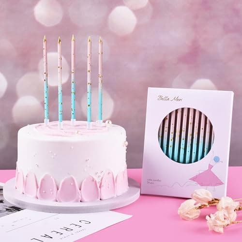 Bella Meri Pink Blue Gold Long Birthday Candles