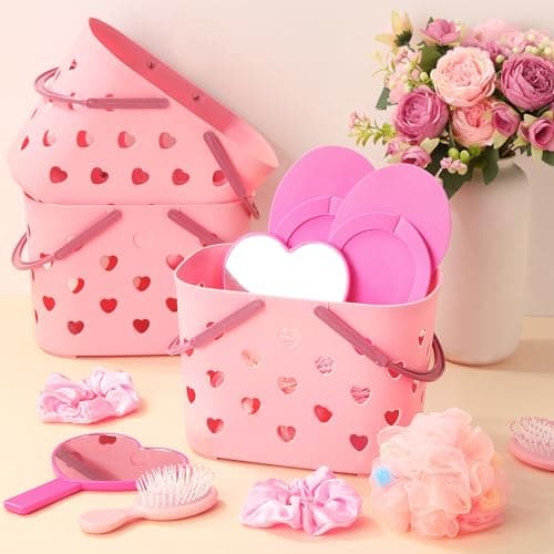 Pickmesh 8 Set Spa Party Supplies Pink Basket Heart Mirror Hair Accessories Birthday Gift