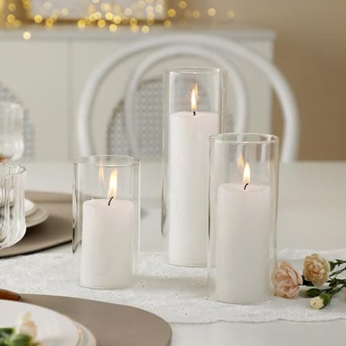 White Pillar Candles and Holders for Wedding Centerpieces(2.6" X 4.7", 5.9", 7.9")