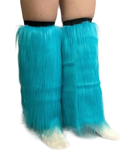 Dionysia Fuzzy Faux Fur Leg Warmers, Long Boots Cuff Cover, Elastic, 18"