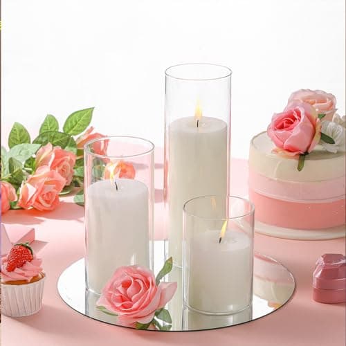 Shihanee 6 Sets Pillar Candles and Glass Cylinder Vases for Wedding Centerpieces
