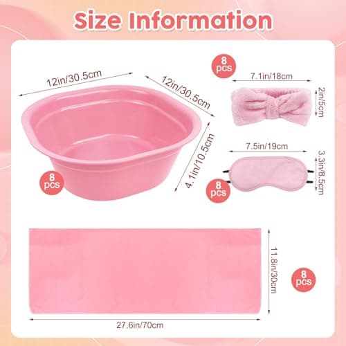 Light Pink 8-Tub Foot Spa Kit for Kids with Towels & Hairbands
