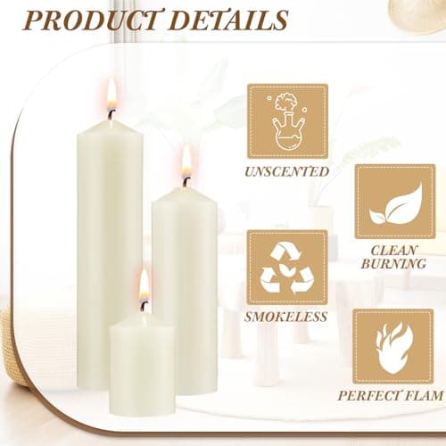 18-Piece Set of Ivory Pillar Candles for Weddings and Events