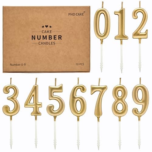 PHD Champagne Gold Number Birthday Candles 0-9 Glitter Cake Topper