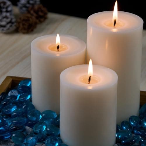 Unscented Pillar Candles, 3x6 inch, 74 Hours Burning, Set of 6, Dripless and Smokeless, for Dinner Table, Wedding, Spa, Aromatherapy, Party