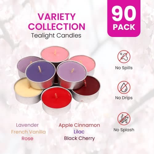 Bulk Pack of 90 Scented Tealight Candles for Home and Weddings