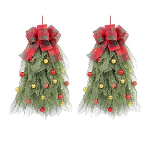 2Pcs Red Bow Christmas Teardrop Swag Garland, DIY Holiday Wall Decor