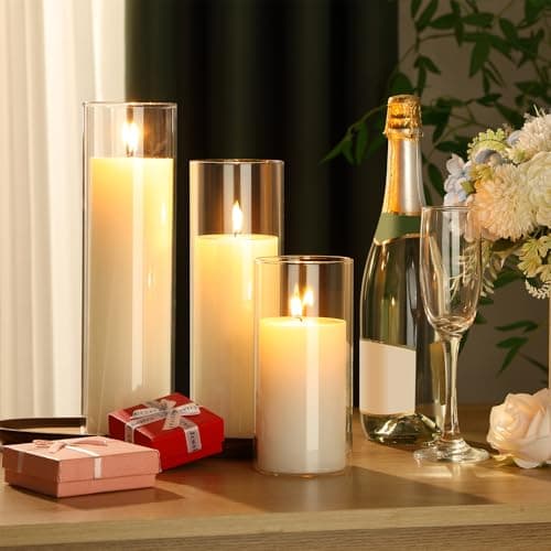 Shihanee Set of 6 Clear Cylinder Pillar Candles for Wedding Centerpieces